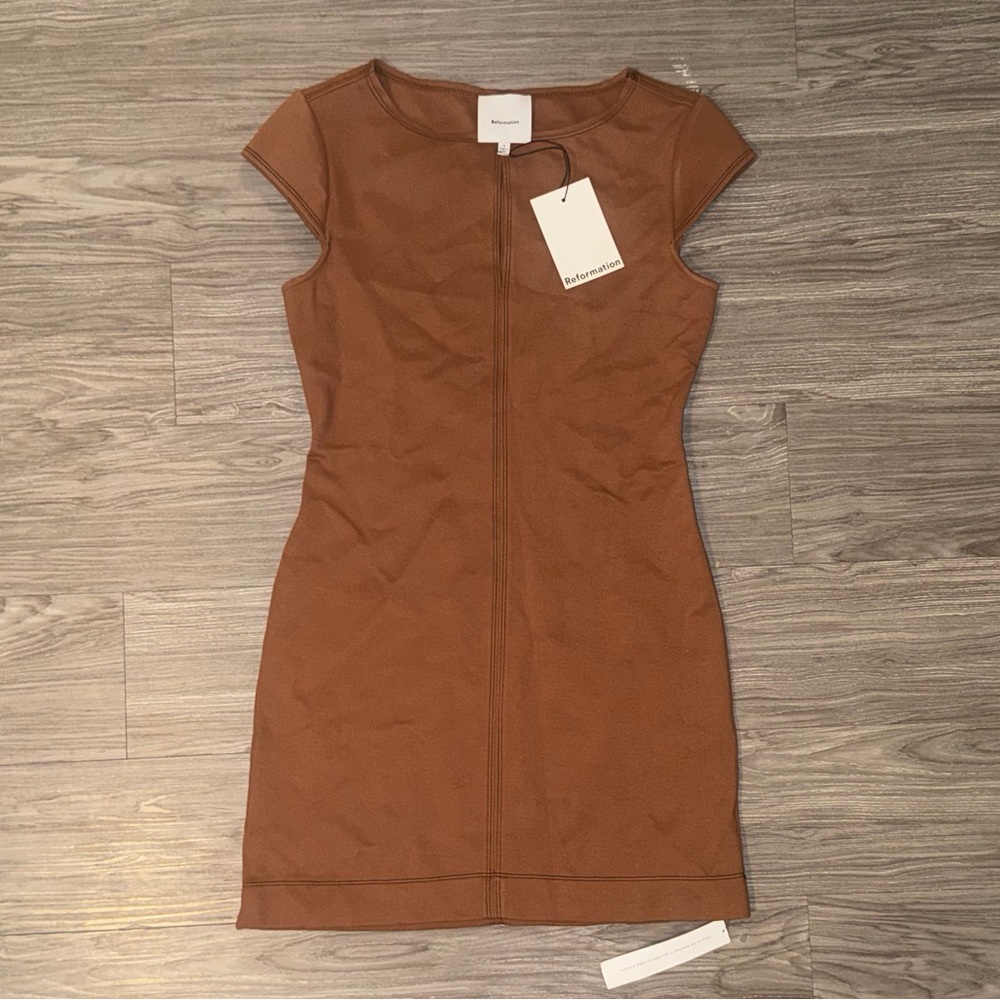 NWT Reformation Carsyn Knit Dress Brown Women’s Size Small Formal Fashion Chic